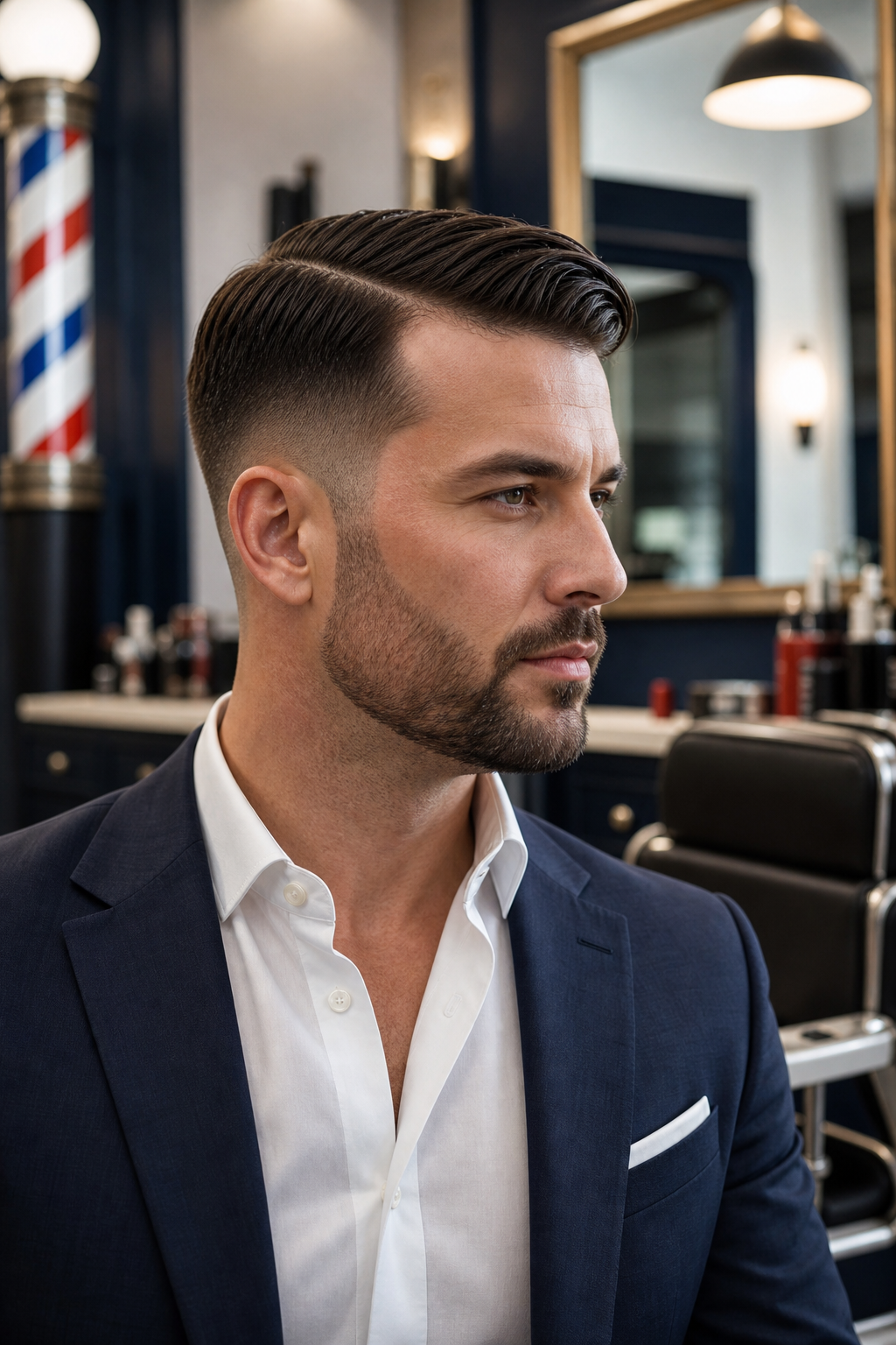 Client with a polished side-part and clean profile